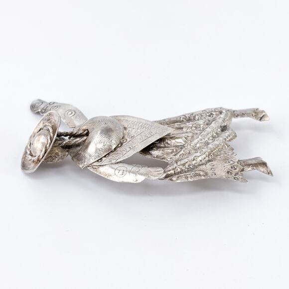 Vintage Peru Sterling Silver 925 Folk Dancer Brooch Pin - Picture 4 of 8